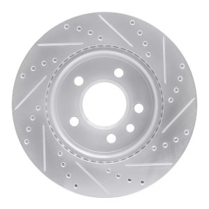 Volkswagen Amarok Brake Rotor (1) - Front Left - R1 Concepts - Drilled & Slotted - Silver - `10-`17